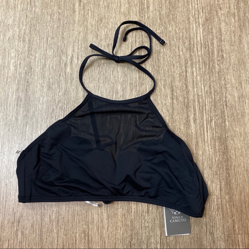 Vince Camuto Black Scalloped Bikini Swim Top